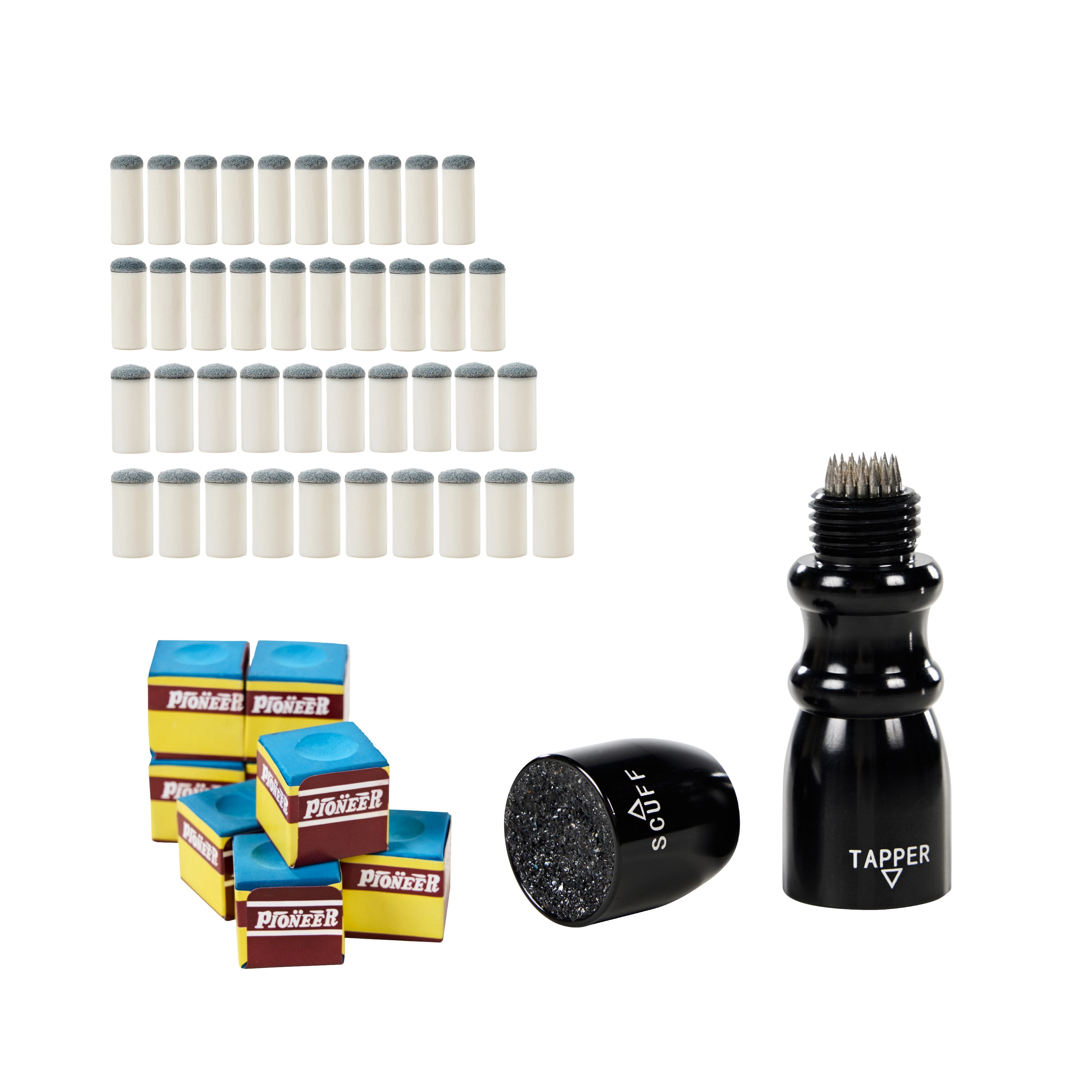 Barrington Billiards 49-Piece Pool Cue Tip Kit with 40 Slip-On Tips, 8 Blue Chalk Cubes, and 1 Cue Tip Shaper Tool