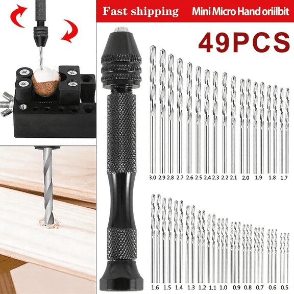 49-Piece Precision Pin Vise Drill Set - Micro Hand Drill Bits Rotary