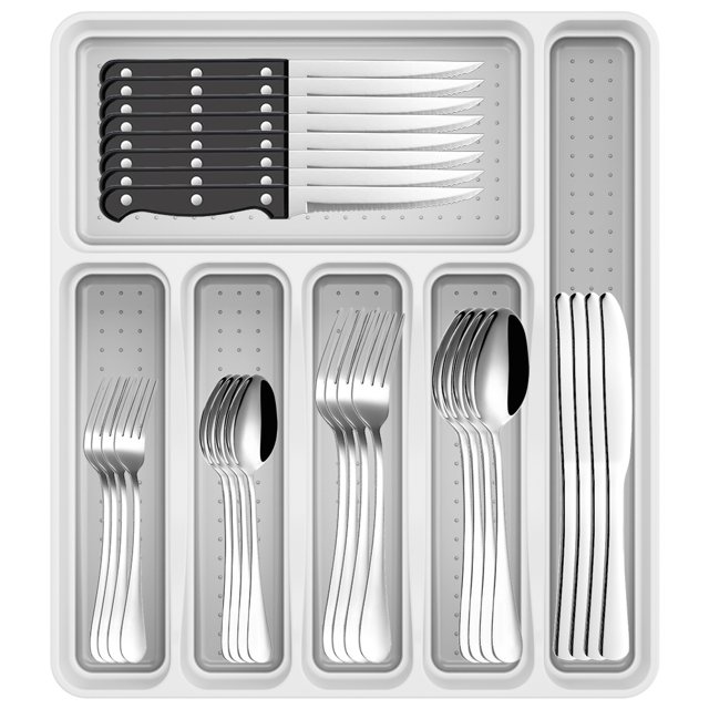 49Piece Silverware Set with Flatware Drawer Organizer, Durable
