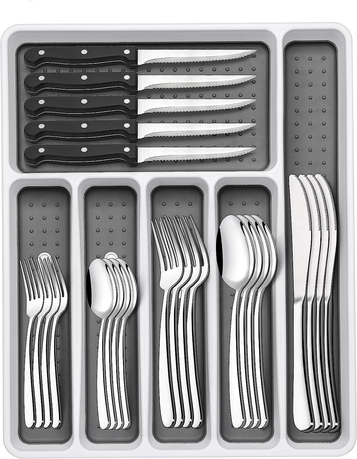 49Piece Silverware Set with Organizer, Heavy Duty Stainless Steel