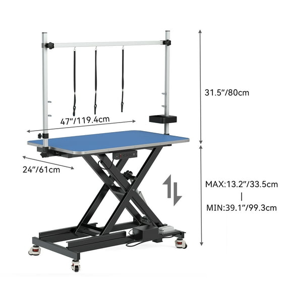 49" Professional Electric Dog Grooming Table for Large Dogs with Leveling Wheels & Aluminum Dog Grooming Arm, Anti Slip Tabletop & Tool Organizer