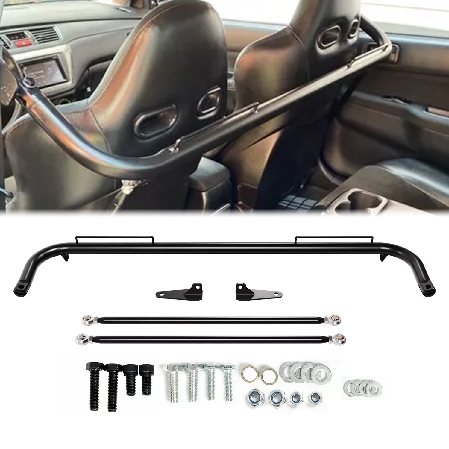 49 Inch Universal Racing Harness Bar - Black Iron Roll Bar For 4/5/6 Point Seat Belts