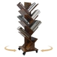 thumbnail image 1 of 14-Tier Tree Rotating Bookshelf, 360 Degree Spinning Wood Corner Book shelf  with Wheels, Space-Saving Bookcase for Small Spaces, Bedroom Living Room Home Office, Rustic Brown, 1 of 8