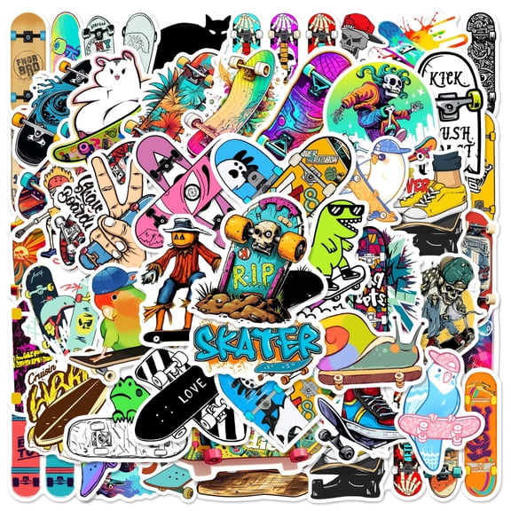 49 Skateboard Stickers, Skater Vinyl Decals for Laptop, Water Bottle, Phone, Journal, Notebook, Helmet, Street Style Sticker Pack by STICKLUV