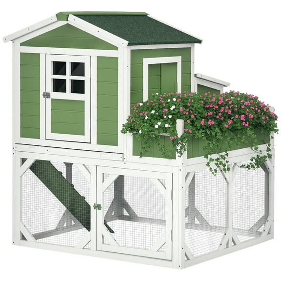 49" Small Chicken Coop Hen House with Garden Space, Chicken House Outdoor Run Cage with Weather Protection, 2-4 Birds, Green