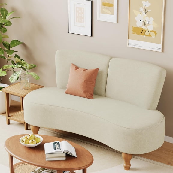49" Small Loveseat Sofa Settee Curved Sofa Couch Upholstered Dining Banquette Bench with Backrest and Wooden Legs for Dining Room Living Room Bedroom Funiture, Ivy