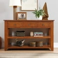 thumbnail image 1 of 49'' Solid Pine Wood Top Entryway Console Table, Modern Entryway Sofa Side Table with 3 Storage Drawers and 2 Shelves. Easy to Assemble (Brown), 1 of 6