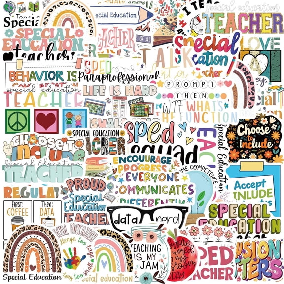 49 Special Education Stickers Waterproof Vinyl Teacher Decals for Water Bottles, Laptops, Notebooks, Planners, Tumblers & Classroom Supplies