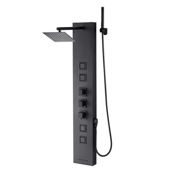 49" Stainless Steel Shower Panel Tower with Rainfall Shower Head, 4 Body Jets, Handheld Sprayer, and Multi-Function Faucet