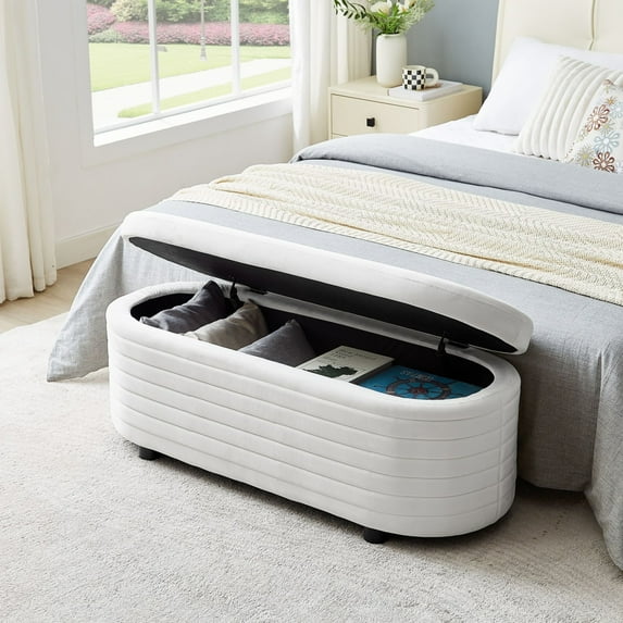 49" Storage Ottoman Bench, Multi-functional Storage Velvet Sofa Bench, End of Bed Stool with Safety Hinge for Indoor End of Bed Living Room Entryway
