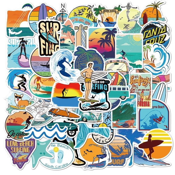 49 Surfing Stickers, Beach Vinyl Decals for Laptop, Water Bottle, Phone, Journal, Notebook, Surfboard, Ocean Sticker Pack by STICKLUV