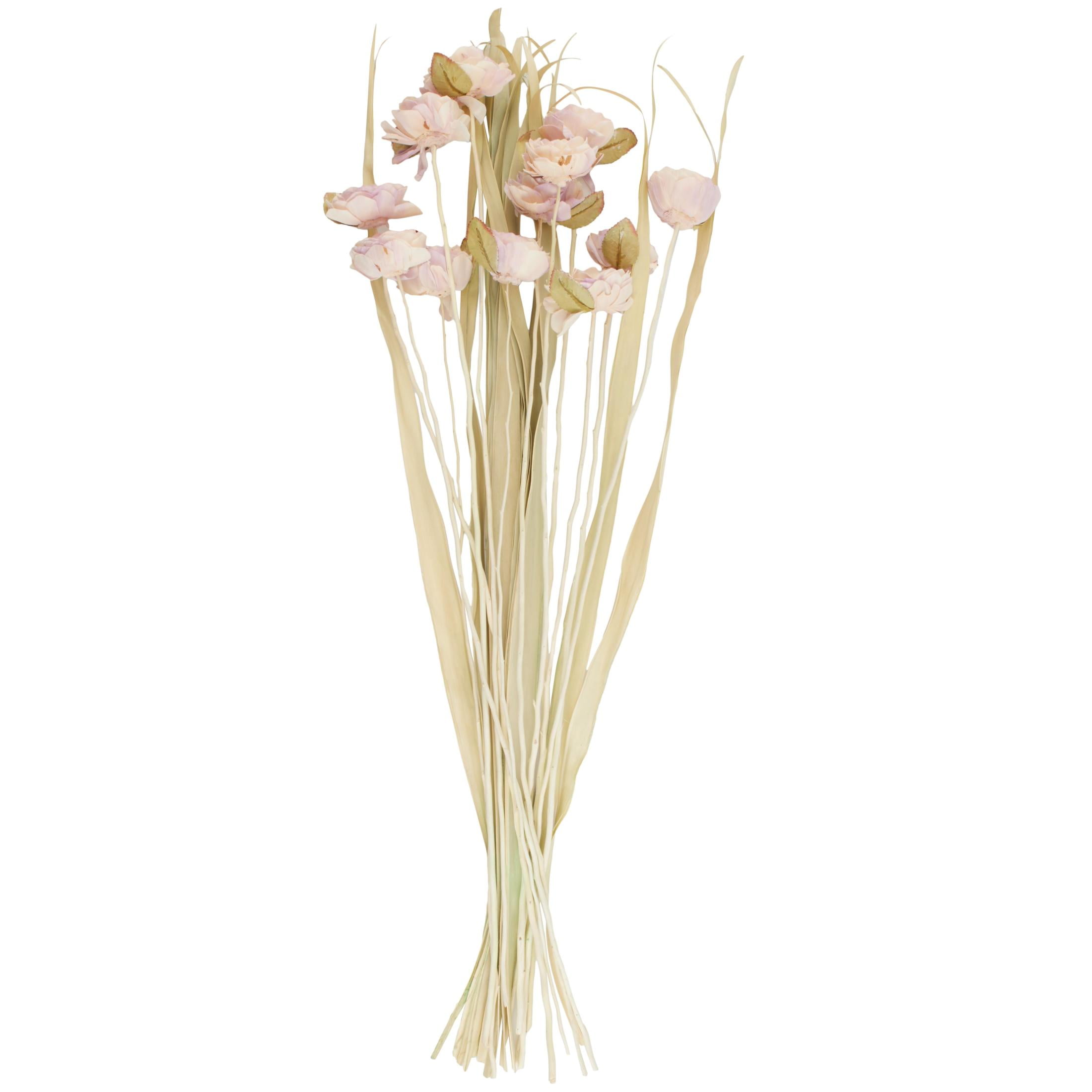 49" Tall Dried Plant Natural Foliage Bouquet with Pink Petals, by DecMode