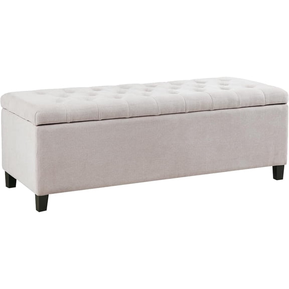 49" Upholstered Storage Bench, Button Tufted End of Bed Bench with Storage, Dual Spring Soft-Close Lid, Bedroom Bench for Queen King Bed, Entryway Living Room, Natural