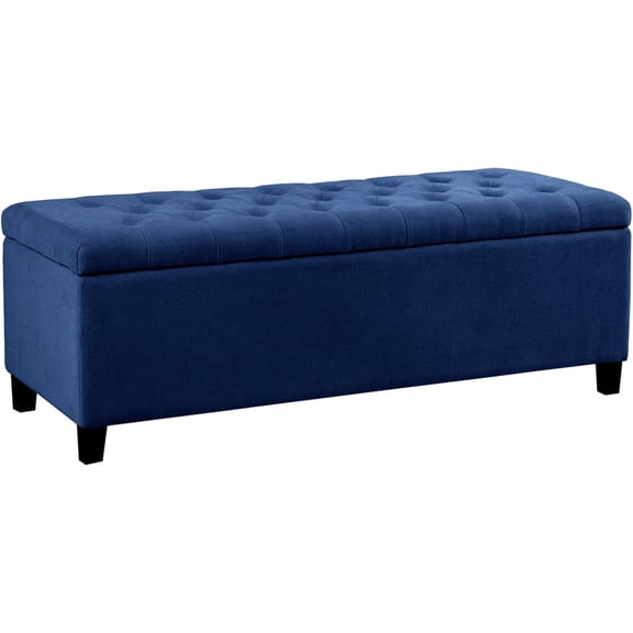 49" Upholstered Storage Bench, Button Tufted End of Bed Bench with Storage, Dual Spring Soft-Close Lid, Bedroom Bench for Queen King Bed, Entryway Living Room, Navy