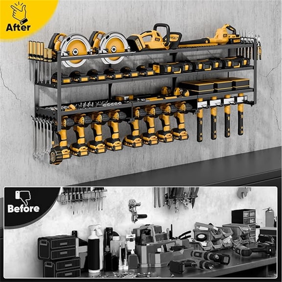 49" W Large Power Tool Organizer Wall Mount, 4 Layer Heavy Duty Loads 600 lbs, Tool Rack Holds 12 Cordless Drills, Large Capacity Shelf Storage for Garage Workshop, Gifts for Men