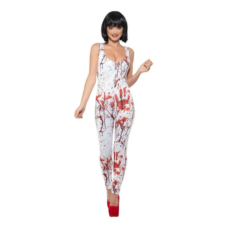 Fever Blood Splatter Costume White & Red Adult Fever Blood Splatter Costume White & Red Adult