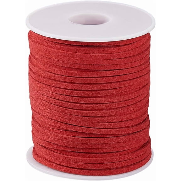 49 Yards/45M Red Suede Cord 3mm Leather Cord Flat Thin Imitation Suede Leather Vegan Ribbon Line String Rope