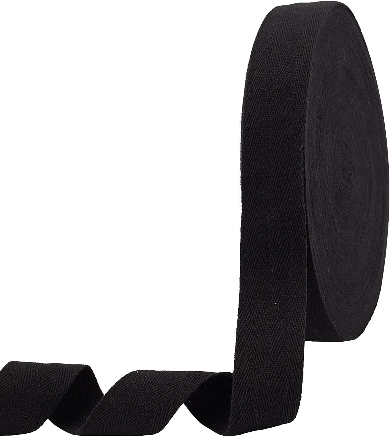 49 Yards(45m)/Roll Herringbone Cotton Webbings 35mm Wide Cotton Twill Tape Ribbons Cotton Herringbone Cords for Knit Sewing DIY Crafts Black Black