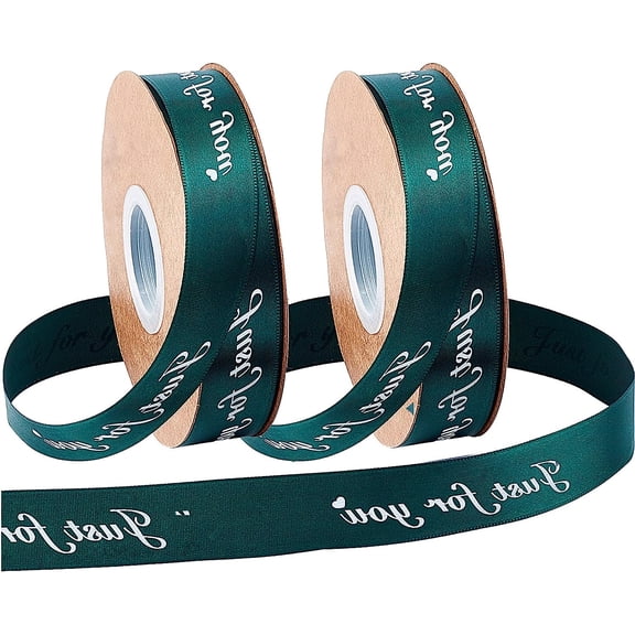 49 Yards Just for You Satin Ribbon Double Face Satin Ribbon Double Sided Solid Polyester Ribbon with Word Printed for Floral Arrangement Craft Supplies Dark Green Green DIY