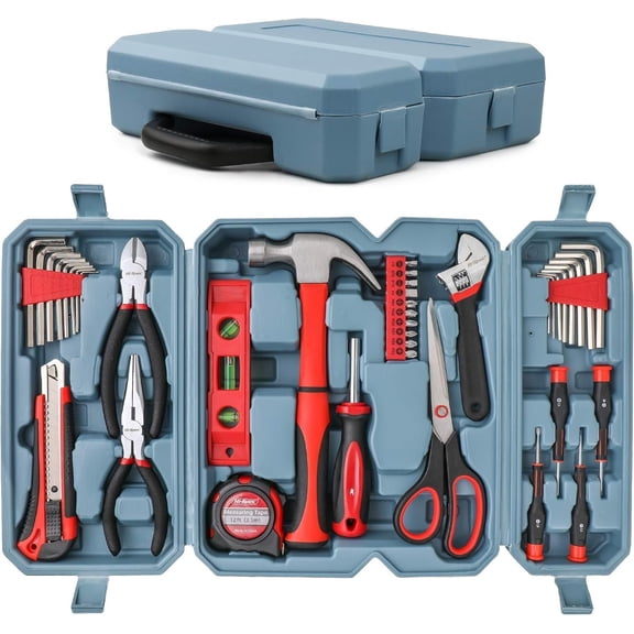 49 count Complete Tool Kit Set in a Portable Toolbox Case. Essential Household Repair Tools for DIY in The Apartment, Office and College