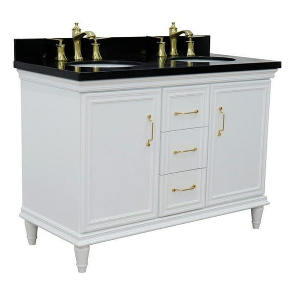 49 in. Double Wooden Vanity White with Black Galaxy Oval Sink