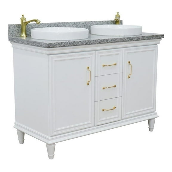 49 in. Double Wooden Vanity White with Gray Granite Rectangle Sink