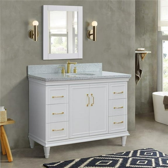 49 in. Single Oval Sink Vanity with Granite Top, White & Gray