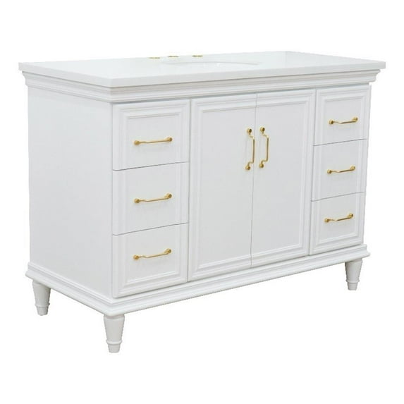 49 in. Single Wooden Vanity White with White Quartz Oval Sink