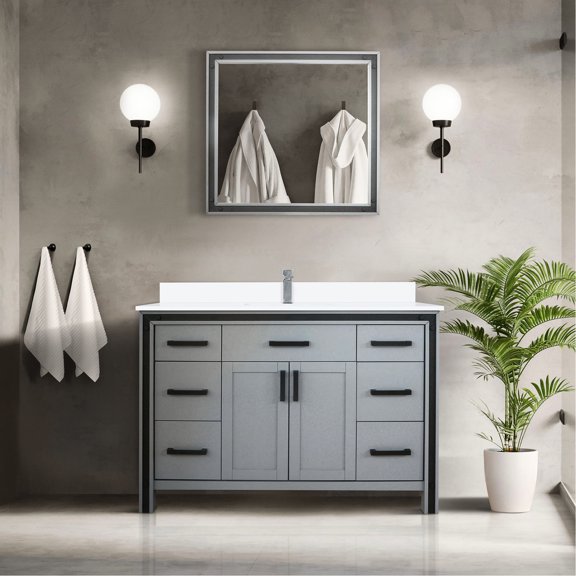 49 in. Wide Dark Grey Bath Vanity with Cultured Marble / Soft Close, Pre-Drilled Counter