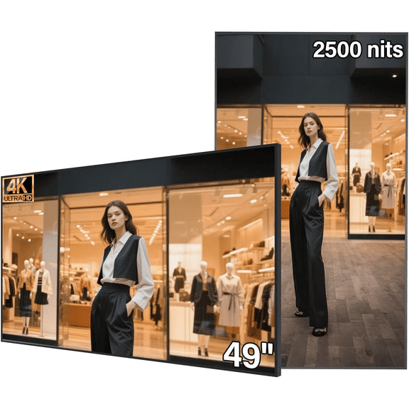 49 inch 4K Slim Fit Frameless Digital Kiosk, 2500nits High Brightness Wall Mount Digital Signage, LCD Monitor Advertising Screen, CMS/U-Disk Plug&Play, 7/24 Timer Switch, HDMI/USB/WiFi/Android System