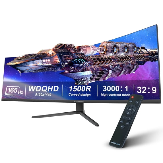49 inch Curved Monitor with Remote, 165Hz WDQHD(5120 x 1440p) 5K Ultrawide Gaming Monitor R1500, HDR400, 3000:1 Contrast, sRGB 100%, USB-C, FreeSync, PIP/PBP, Built-in Speaker, HDMI 2.1 & DP 1.4