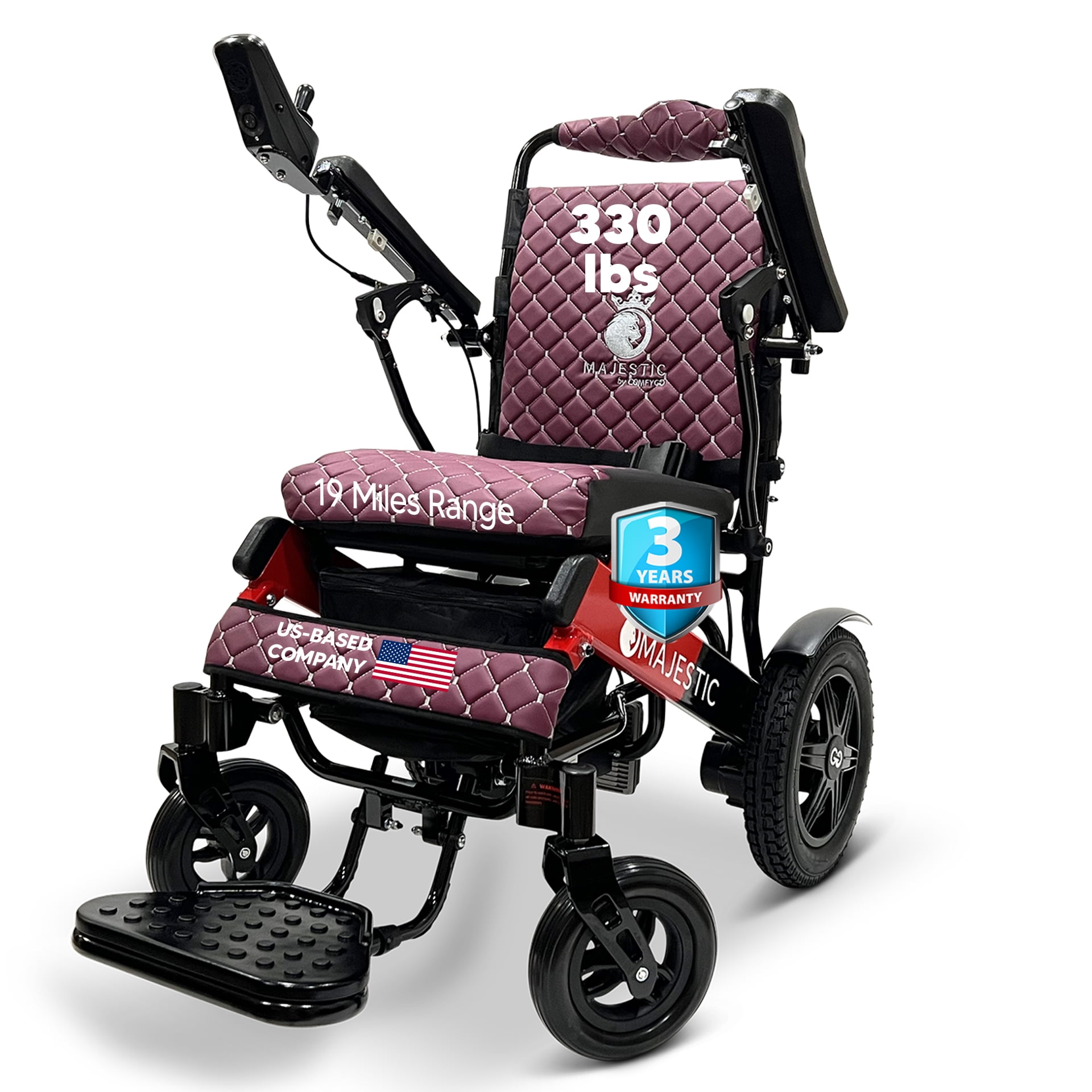 Only 49 lbs Electric Wheelchair, 17.5" Seat Width, 330 lbs Capacity, 19 ...