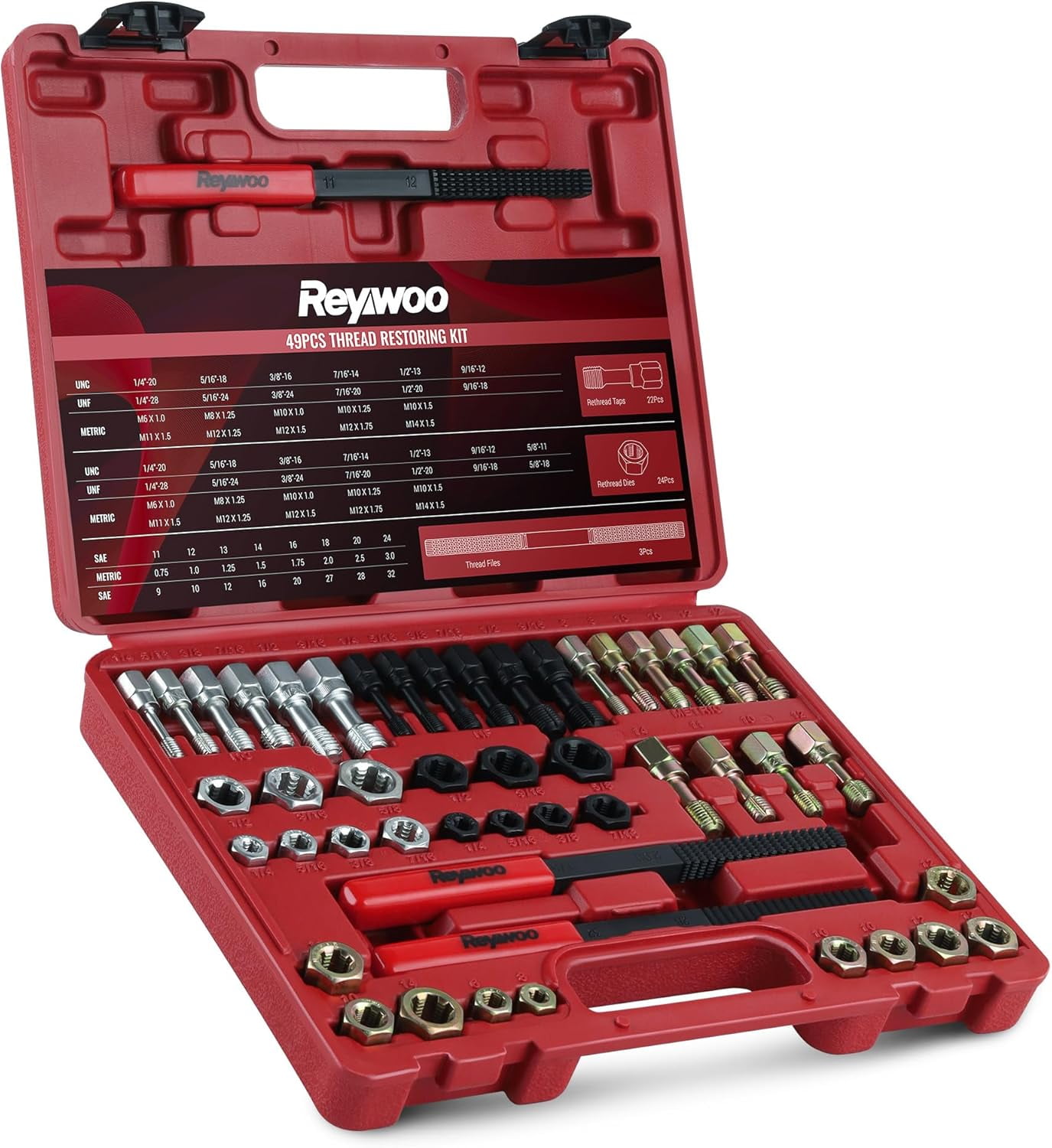 49 pc thread chaser set, metric and sae thread restorer tool with 22 ...