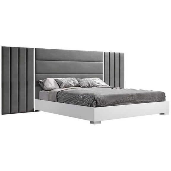 49 x 113 x 83 in. Nina Queen Size Bed, White & Grey Marble