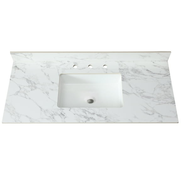49"x22" Bathroom Vanity Countertop - Sintered Stone White Compatible With Different Styles Stylish And Top White, Rectangular Undermount Ceramic Sink, Alluring, 3 Faucet Holes, Fits 48-in W X 21-in