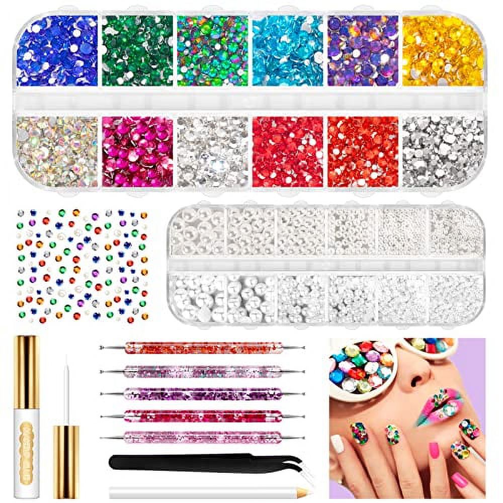4900PCS Face Gems and Pearls with Glue, Face Jewels for Makeup Rhinestones, Eye Gems Flatback