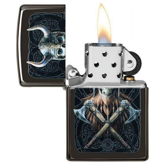 49106 Zippo Anne Stokes Viking Skull High Polish Black Windproof Pocket Lighter