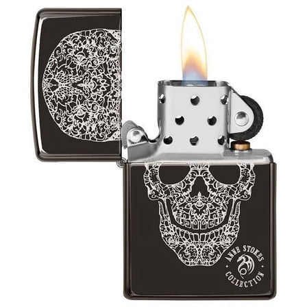 49143 Zippo Anne Stokes Skull High Polish Black Windproof Pocket Lighter