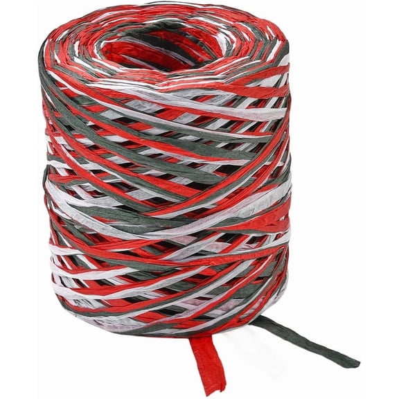 492 Feet(150m) Christmas Raffia Ribbon Paper Craft Ribbon Festival Red Green White Holiday Party Decor Gift Wrap Twine Cord Packing String
