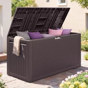 Seizeen Deck Box, Outdoor Storage Box Waterproof, Plastic Storage Bench for Porch Paito, 90Gal Large Resin Patio Storage for Pillows Cushions Garden Tools, Red Brown