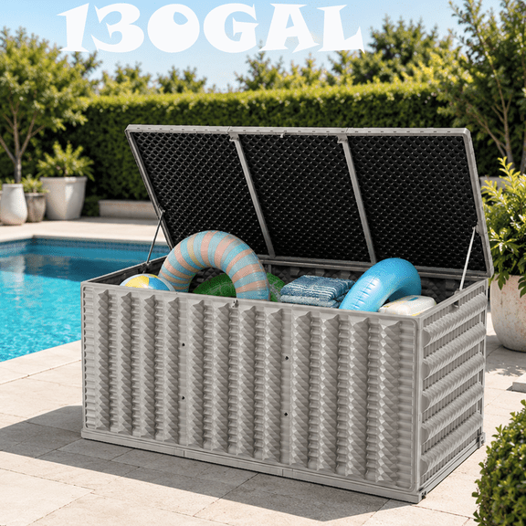 Seizeen Outdoor Storage Box, 130GAL Resin Deck Box for Outside, XL Patio Storage Bench for Toy Garden Tool, All-Weather Storage Box for Cushions