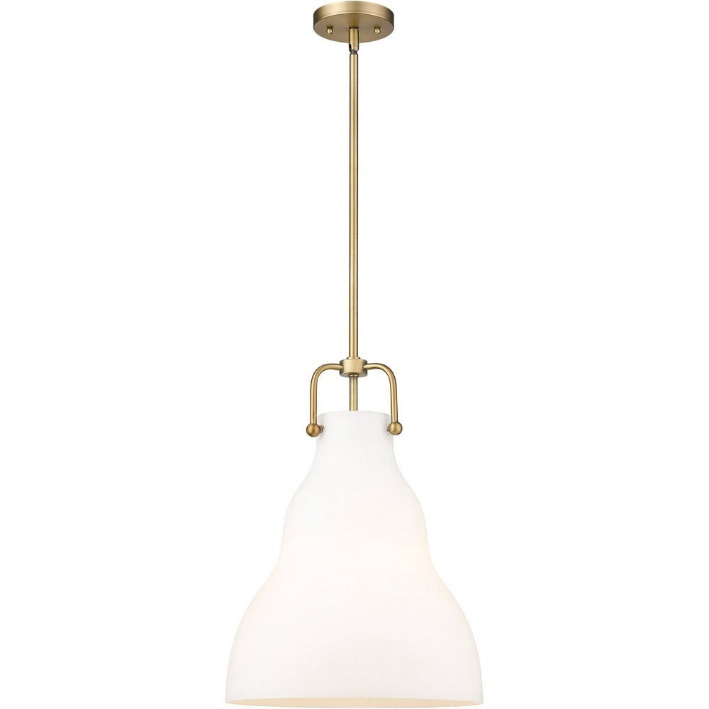 494-1S-BB-G591-14-LED-Innovations Lighting-Haverhill - 1 Light Pendant In Industrial Style-19 Inches Tall and 14 Inches Wide Brushed Brass Matte White