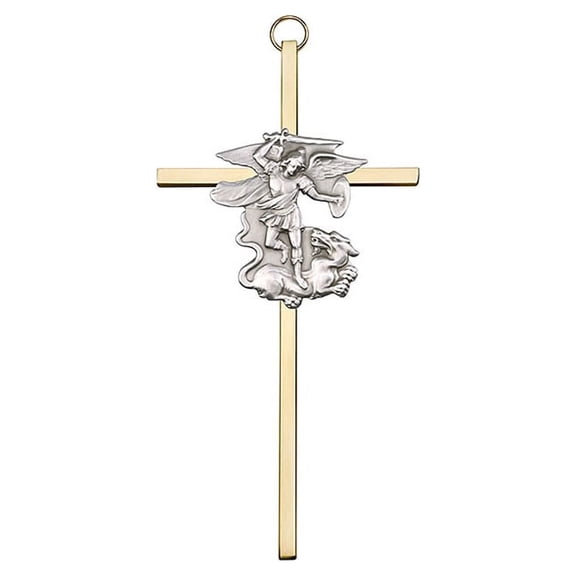 Saint Michael the Archangel Wall Cross - Metal, 6-Inch - Gold Plate, Gold Finish