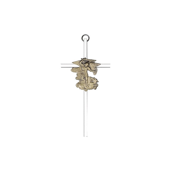 Saint Michael the Archangel Wall Cross - Metal, 6-Inch - Silver Plate, Gold Finish