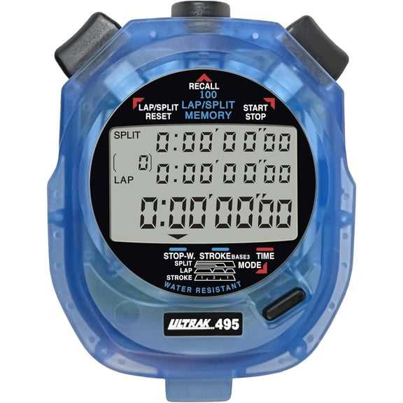 495 Stopwatch – Blue Professional 100-Lap Digital Timer, Countdown Interval Tracker, Water-Resistant Sports Watch, Chronograph for Coaching & Training
