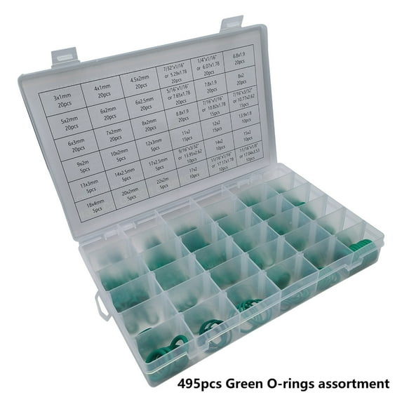495Pcs 36 Sizes Sealing Washer Green Rubber O Rings Gasket Assortment Set Oil Resistant Sealing Gasket Easy to Use
