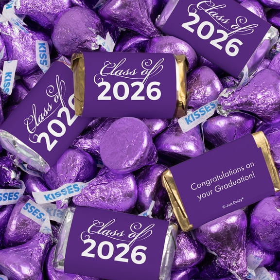 496 Pcs Purple Graduation Candy Mix - Class of 2026 Wrapped Miniatures & Purple Bulk Kisses (6 lbs)