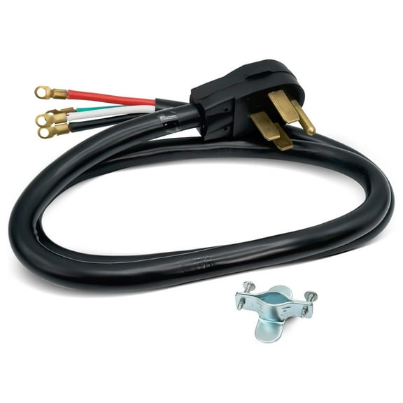 49696 4 Prong Power Cord for Electric Kitchen Range with Open End Connectors and Copper Wire - 50 Amp Power Cord for Electric Range - 60 Black
