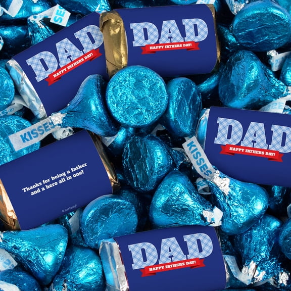 496ct Happy Fathers Day Plaid Chocolate Assortment Gifts For Dad - Wrapped Miniatures & Blue Kisses
