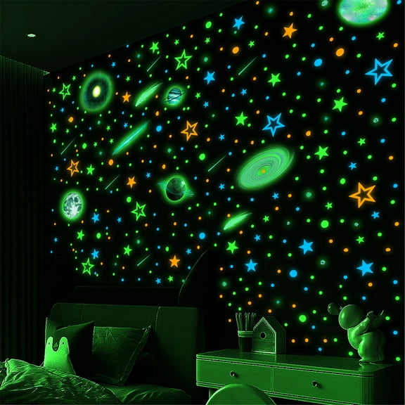 497 Pcs Glows in The Dark Stars and Moon for Ceiling,3 Colors Stars Glowing Space Stickers, Removable Galaxy Solar System Space Decal Nursery Stickers for Bedroom Living Room Decors